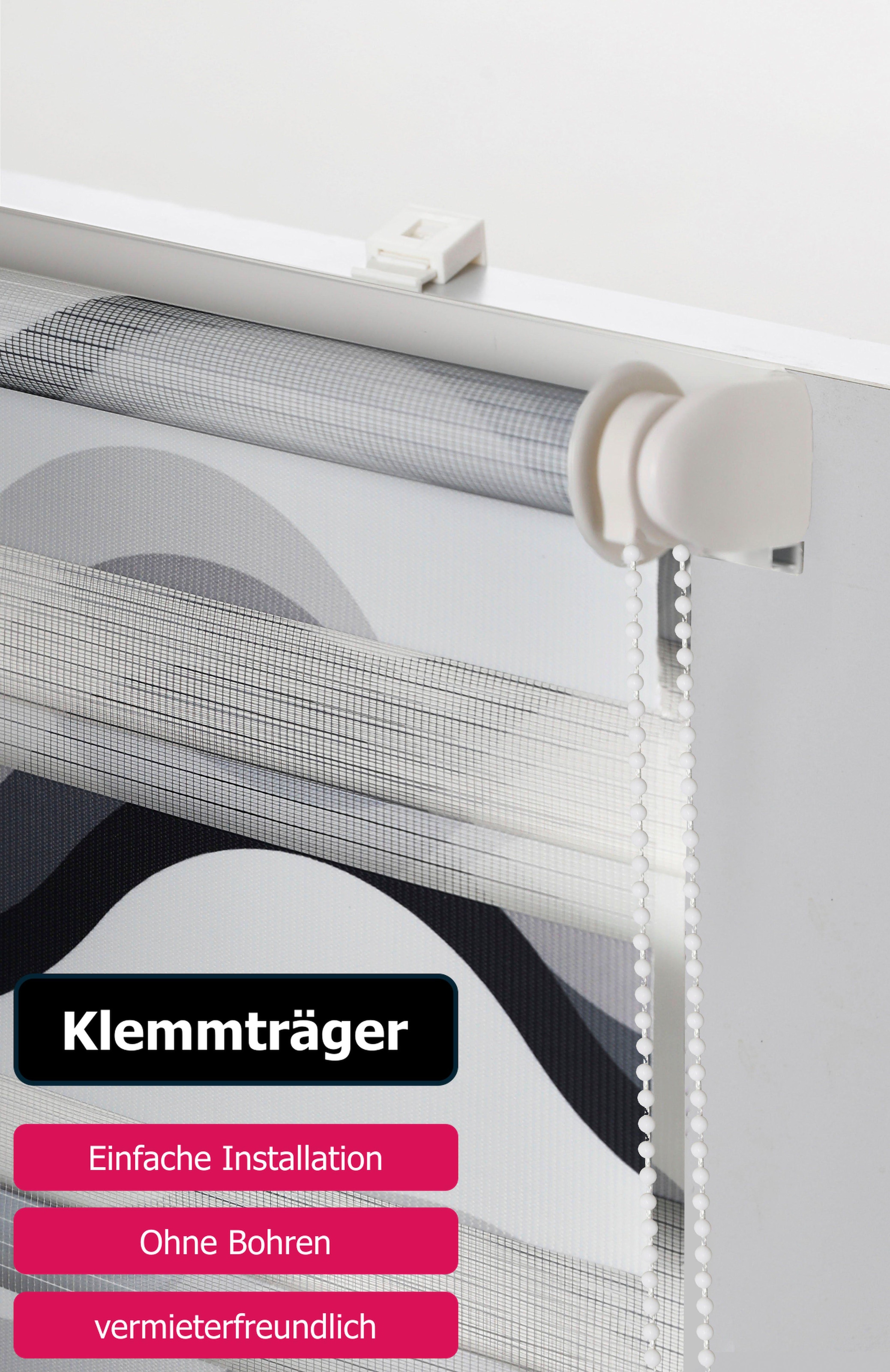 my home Doppelrollo »Welle« Lichtschutz Sichtschutz | Verdunkelung ohne Bohren freihängend Fixmass, Klemmfix-Duo-Rollo, Doppelrollo 