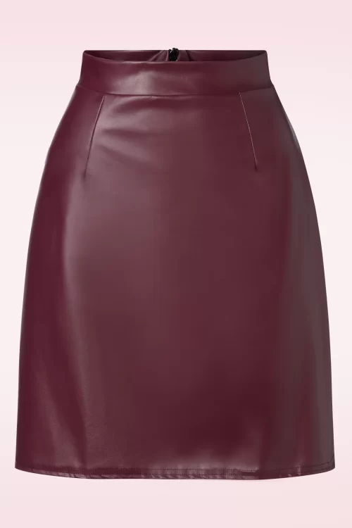 Vintage Chic for Topvintage Edith Leather Look a-lijn rok in wijnrood