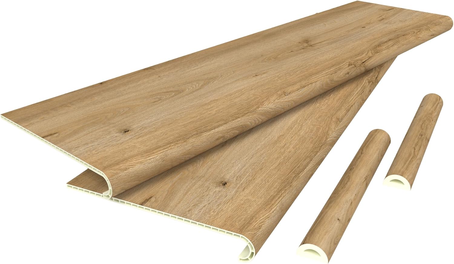 neu.holz Treppenstufen Verkleidung Bunschoten 4er Set Treppenverkleidung zum Kleben 120 x 32 x 4,6 cm mit Treppenkantenprofil PVC Treppenbelag Eichenoptik