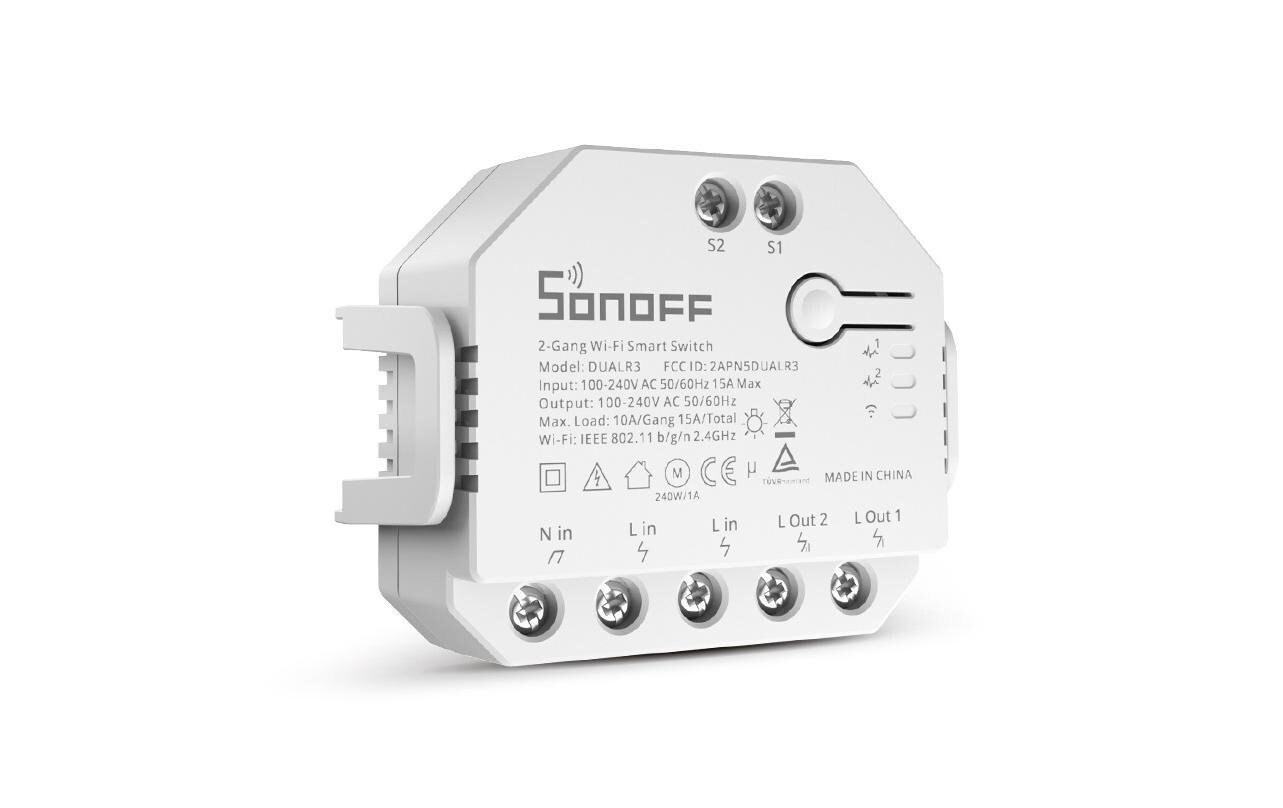 WiFi-Rolladenaktor DUALR3 2-fachSteuermodul für Leuchten, Geräte und motorisierte Anlagen