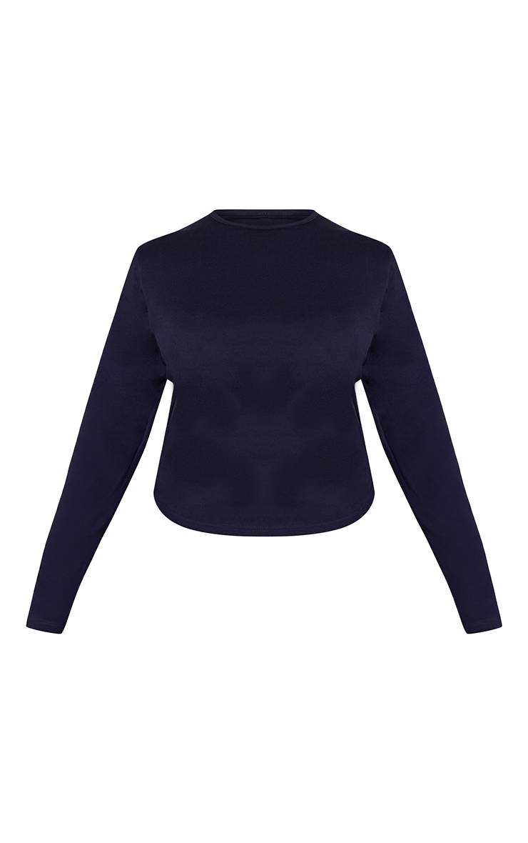 Bleu Marine T-shirt Grande Taille Ajusté En Coton Premium À Manches Longues Et Coupe Allongée