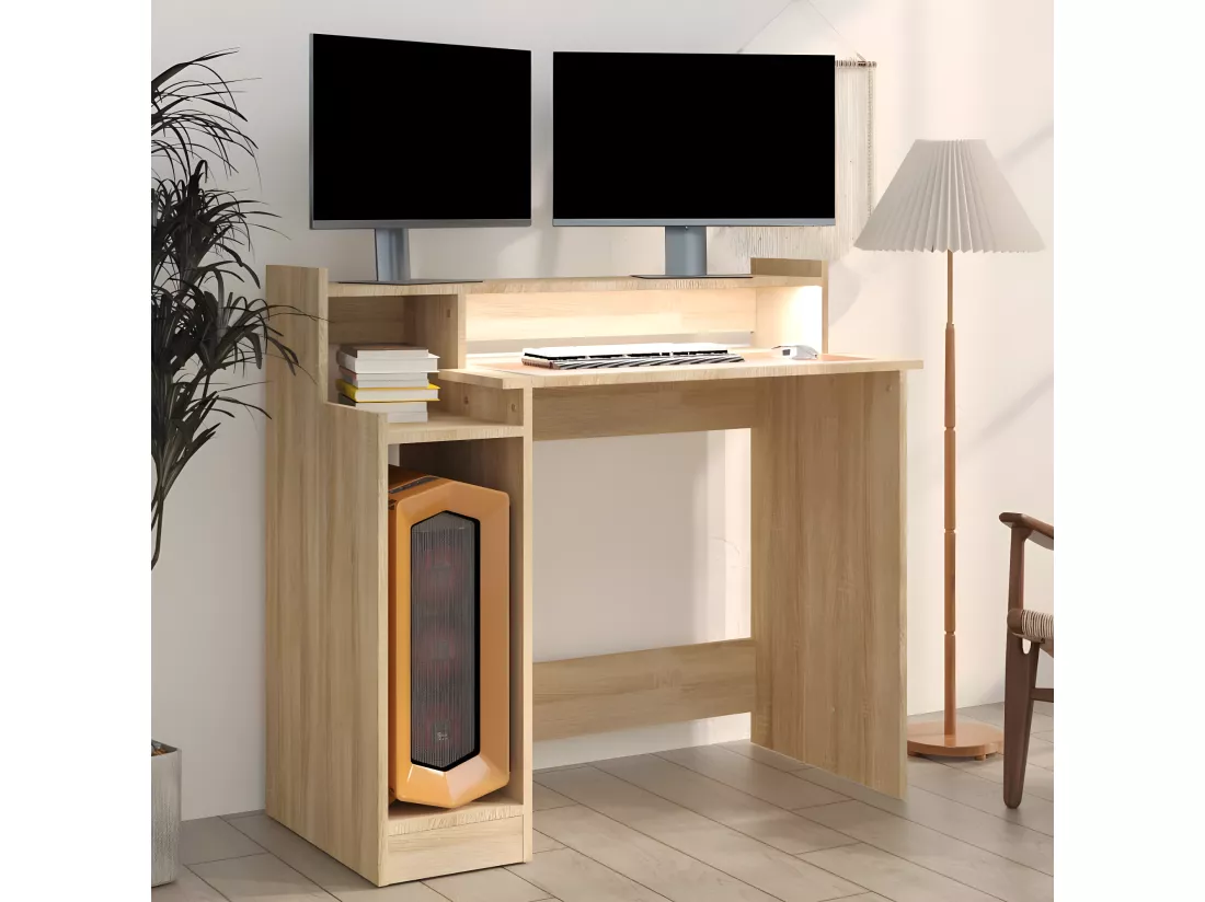 Bureau avec lumières LED Chêne 97x45x90 cm Bois d'ingénierie