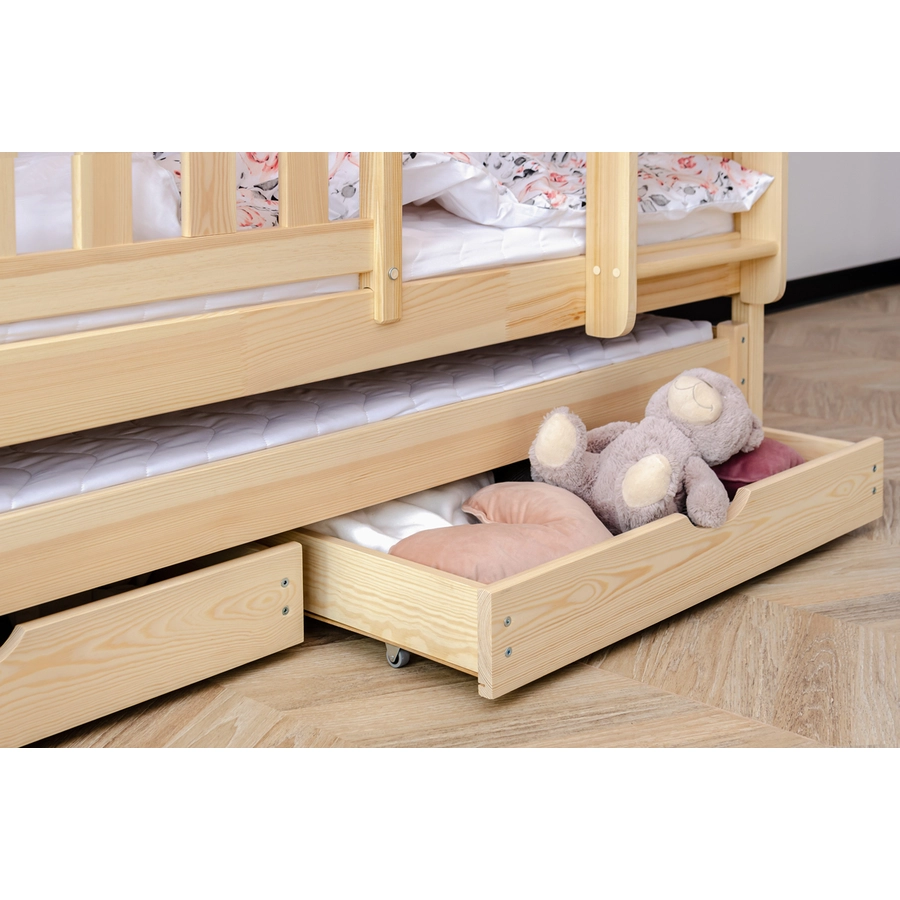 Kids Collective Hochbett 90x200 mit Ausziehbett Etagenbett mit Ausziehfunktion, 2 Schubladen natur mit Schublade
