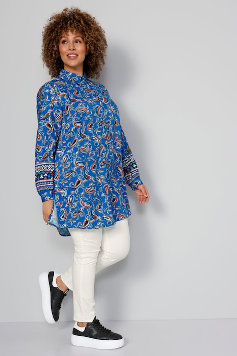 Longbluse, Paisley-Print, Langam mit Bordüre