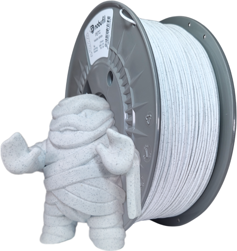 Nobufil  PETG Marble White, 1,75 mm / 1000 g    Leicht zu druckendes PETG Filament aus recyceltem Kunststoffabfall