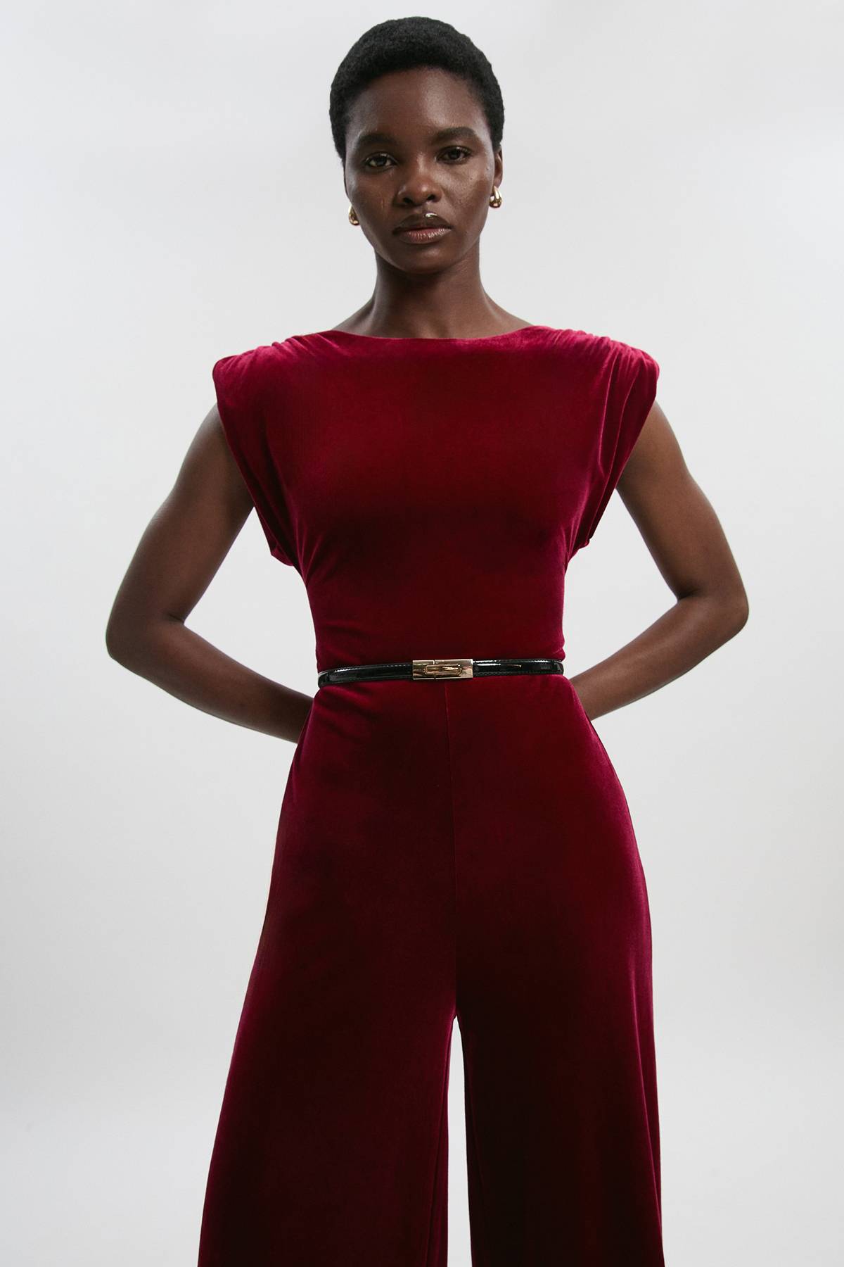 KarenMillen Combinaison Petite en Velours Stretch à Épaules Structurées