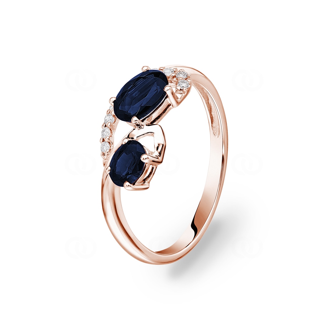 Saphirring 750/18 K Roségold mit Diamanten 0.08 ct H/si