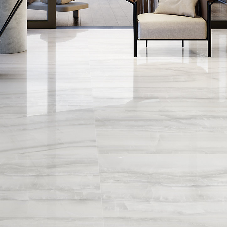 Carrelage sol et mur argent brillant Onyx 90 x 180 cm
