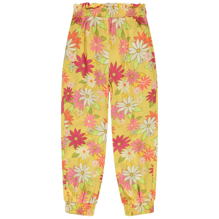Pantalon fluide imprimé floral à nouer pour fille - Jaune