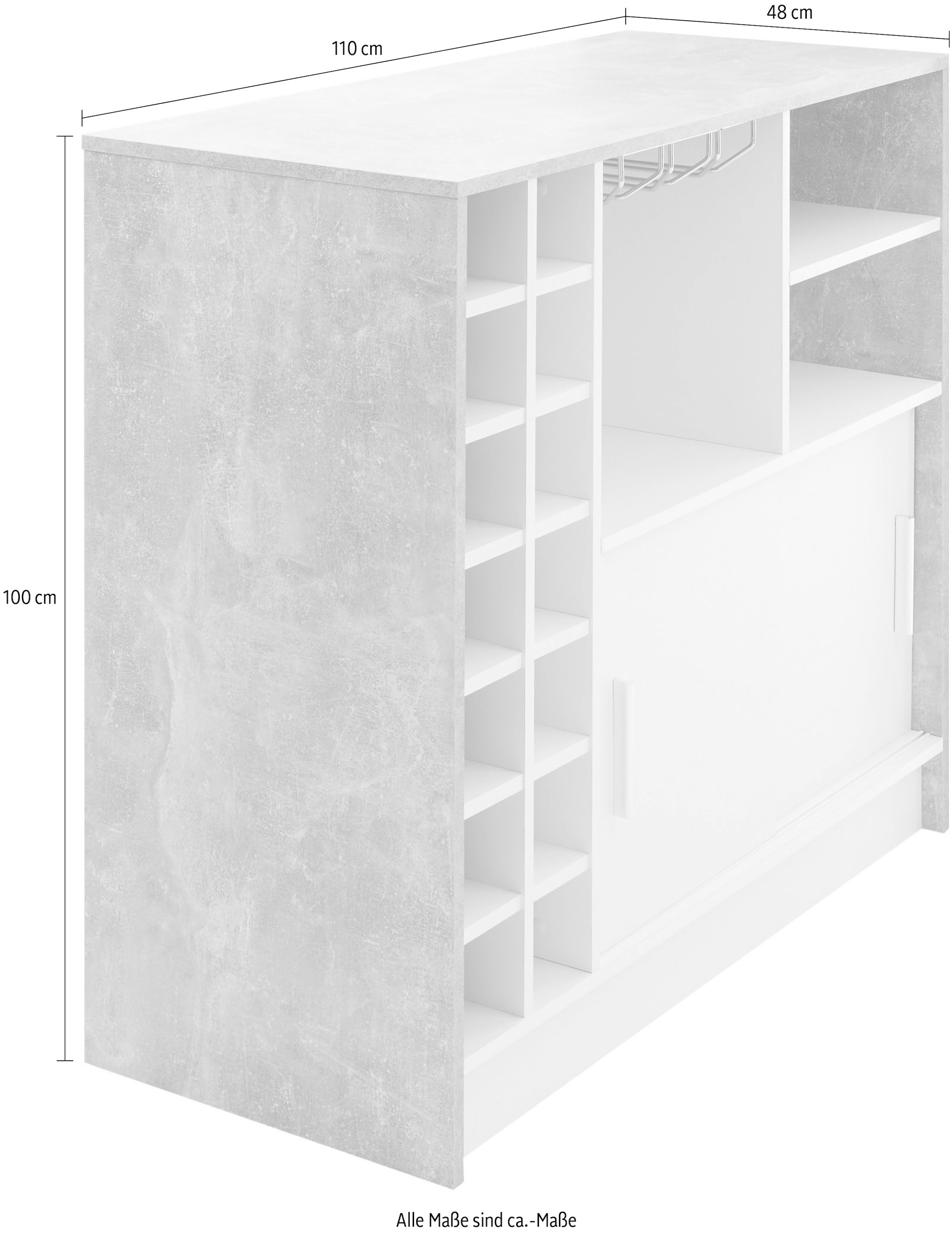 Stolkom Bartisch »Planter« Beton Dekor, Tisch mit Flaschenregal