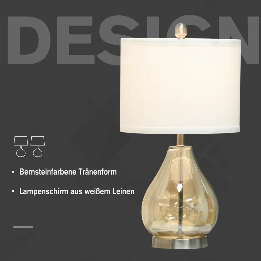 HOMCOM 2er-Tischlampenset mit Leinen-Lampenschirm weiß, silber, bernstein