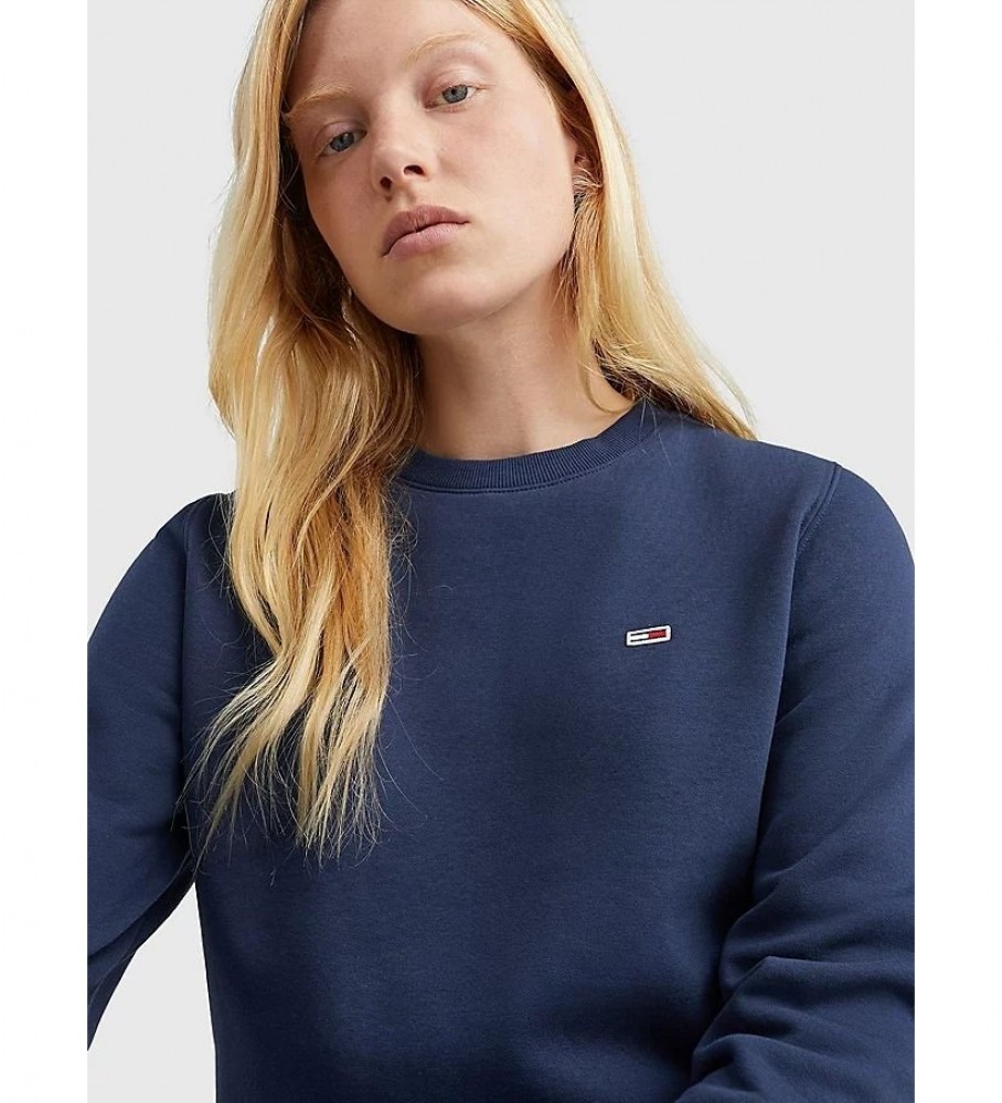 Moletom Tommy Jeans Regular Fleece com Gola Redonda, Azul Marinho