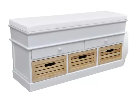 Banc d'entrée et de rangement avec coussin 2 tiroirs Blanc