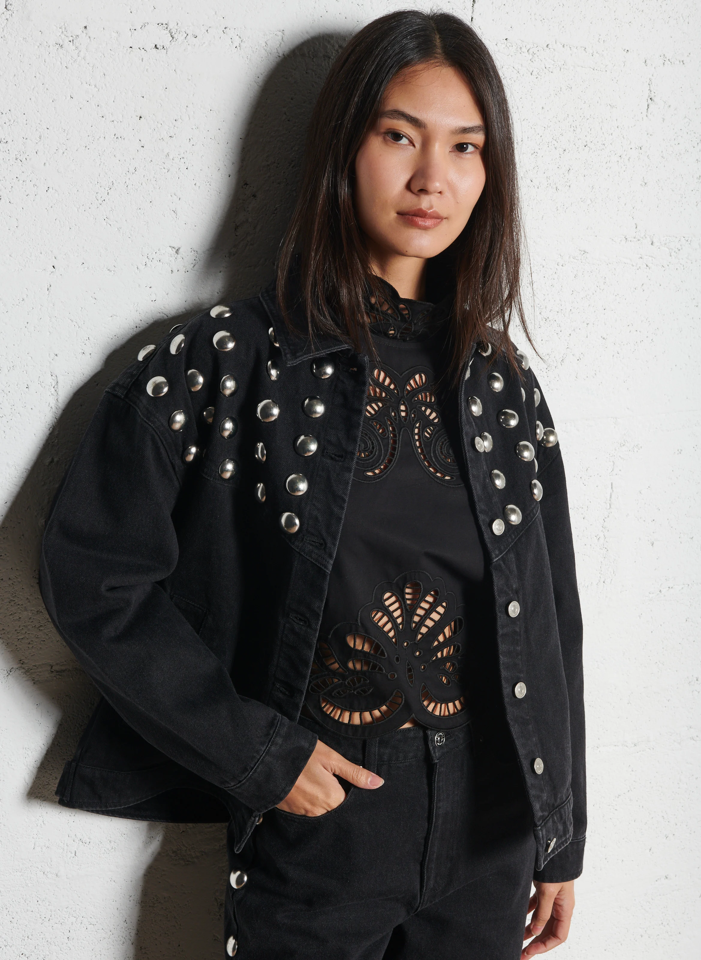 VIVI - Veste col classique ample en coton | Noir