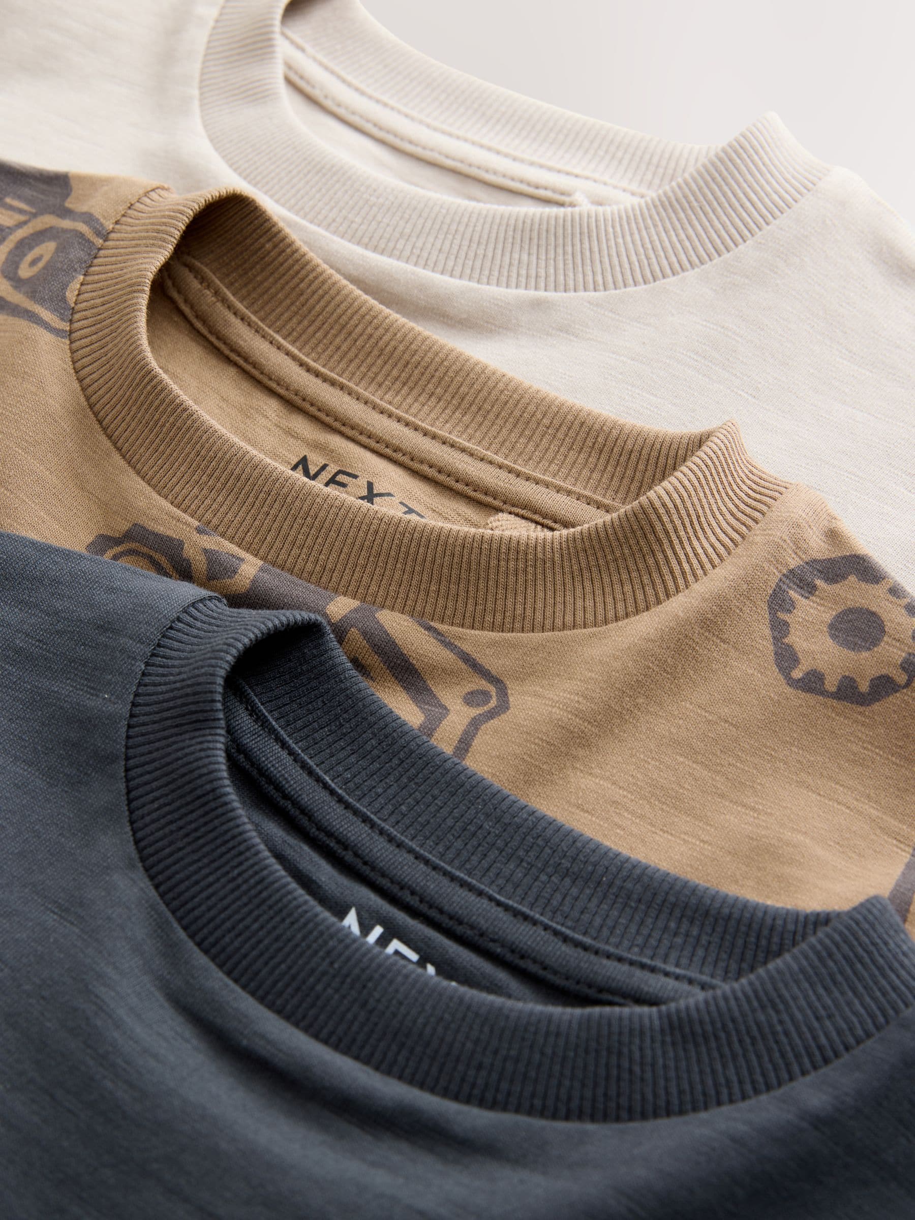 Zwart/bruin met graafmachine - Set van 3 T-shirts met grafische print en lange mouwen (3mnd-7jr)
