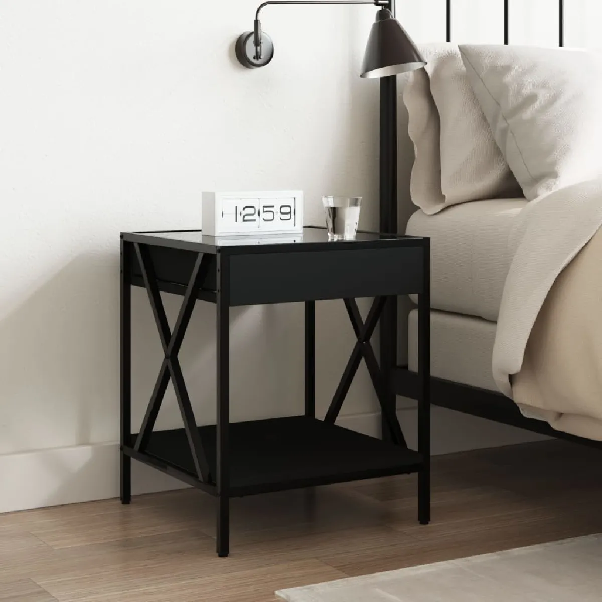 VIDAXL Table de chevet LED - Noir