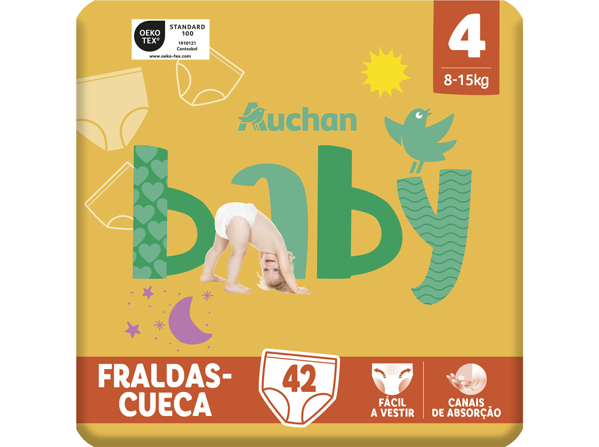 FRALDAS CUECA AUCHAN BABY TAMANHO 4 8-15KG 42UN