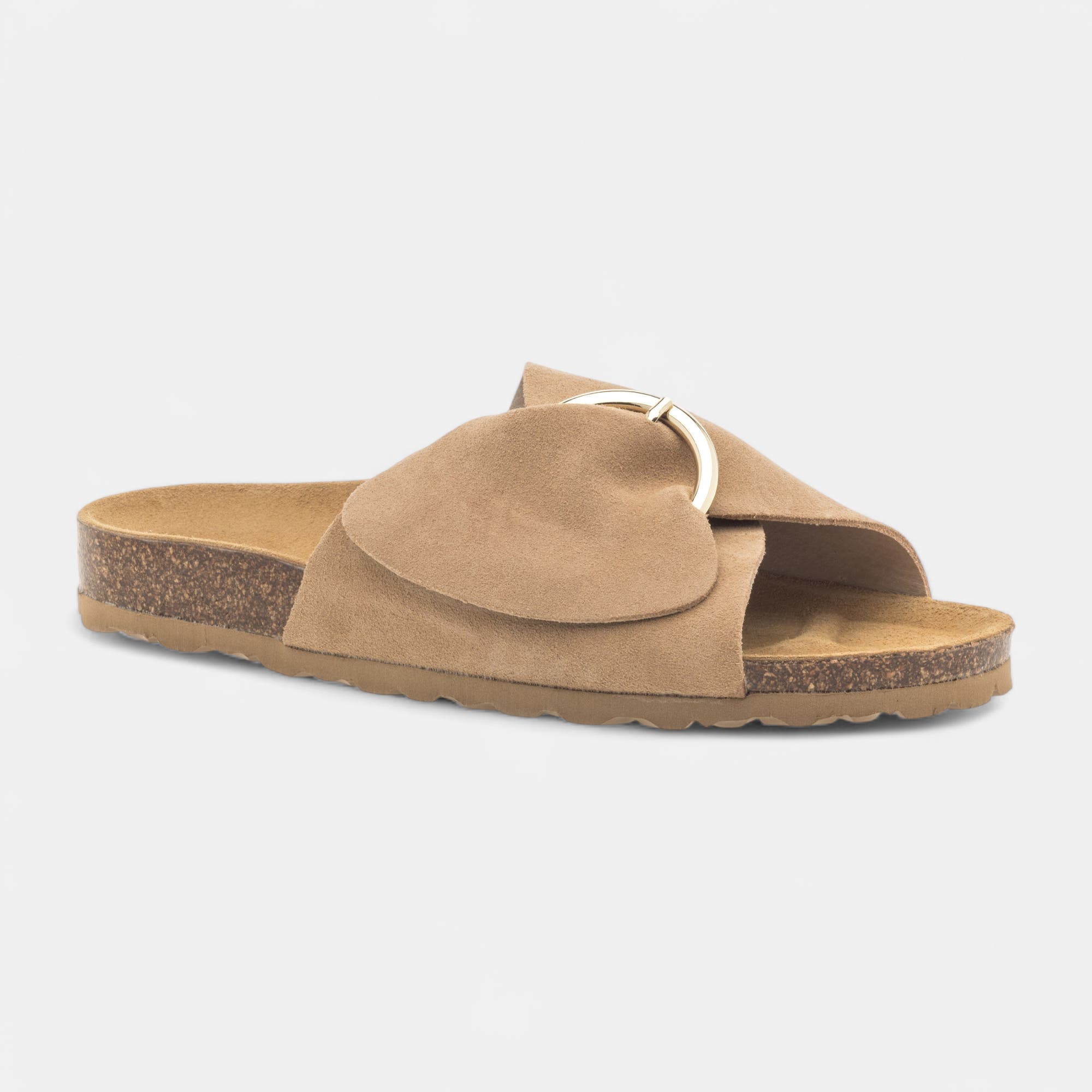 Mules semelle liège Femme en cuir beige