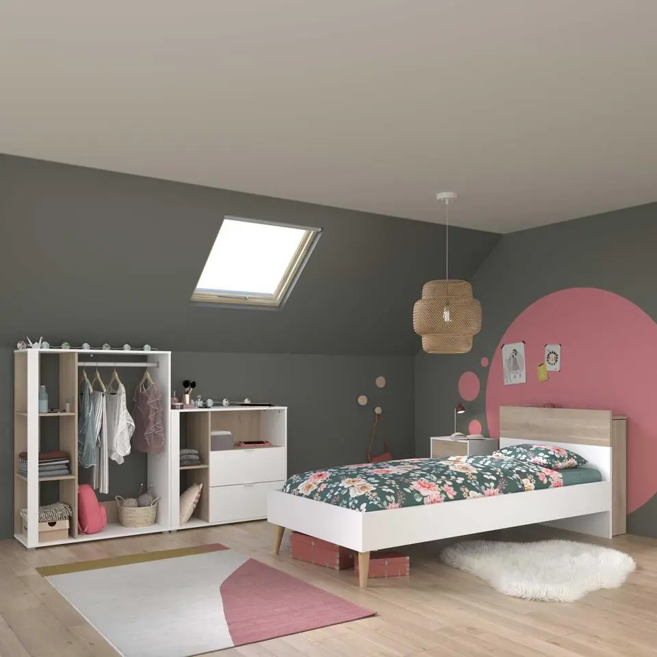 Commode Hardy - 91x40x83cm - 2 lades - wit/eik