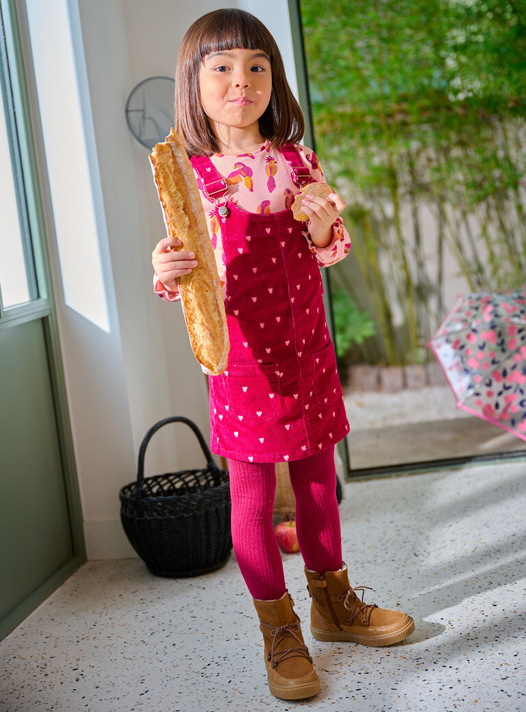Robe salopette prune à imprimé cœur