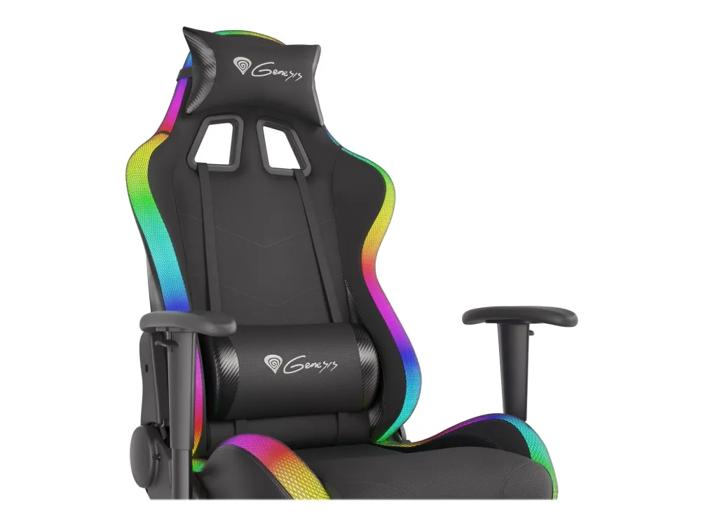 Genesis Trit 500 RGB - Stol - ergonomisk - lænestol - armstøtter - T-formet - vippe - drejeled - tekstil, PU syntetisk læder - sort