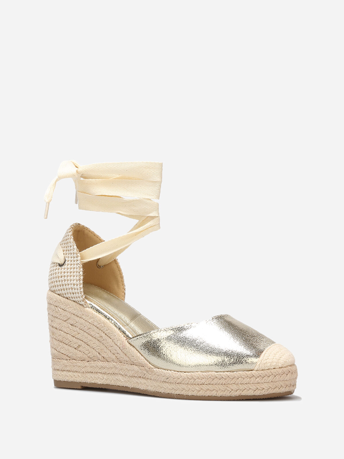 Espadrilles compensées avec ruban à nouer- Doré