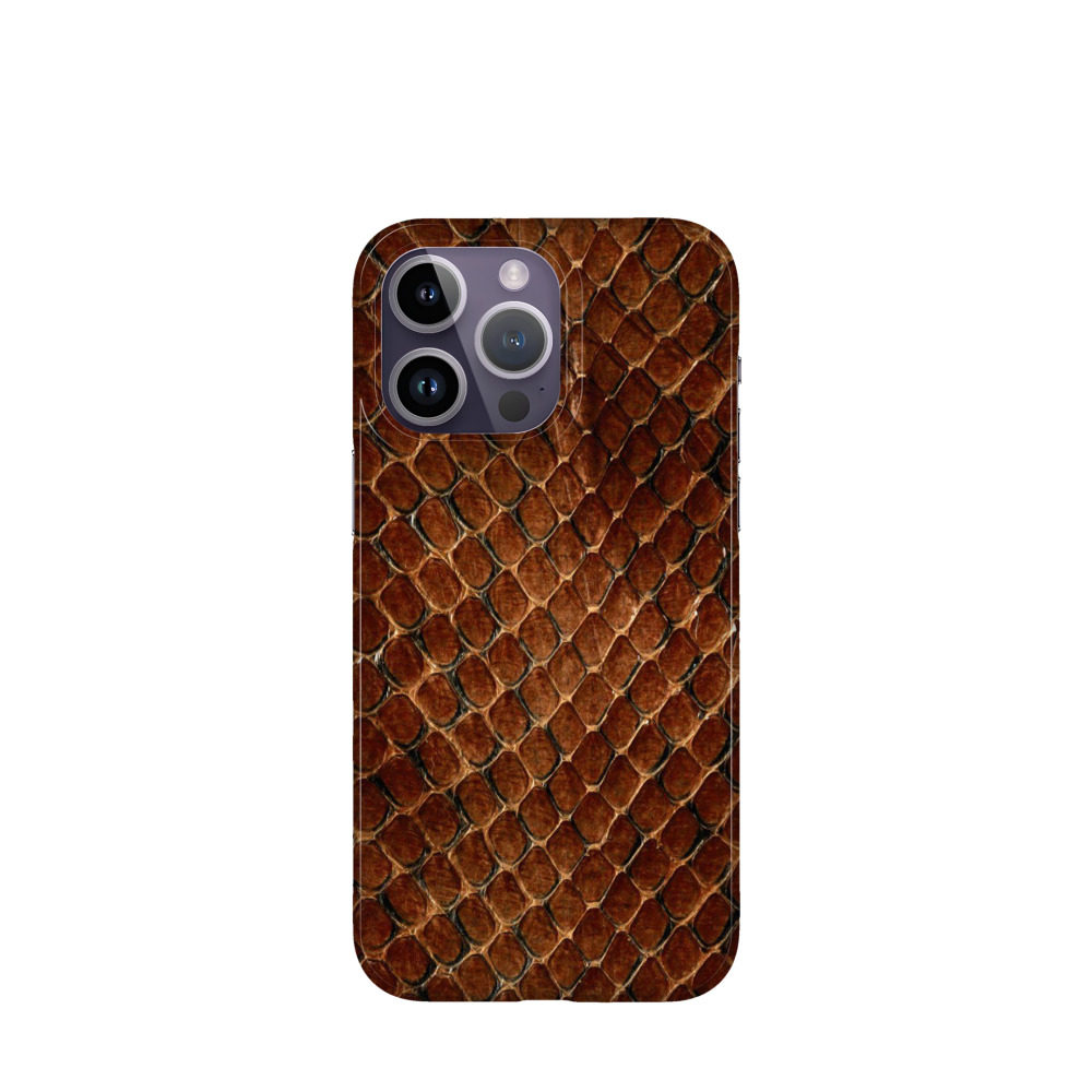 iPhone 14 Pro Max Kunststoff Hülle Schlangenleder - Braun