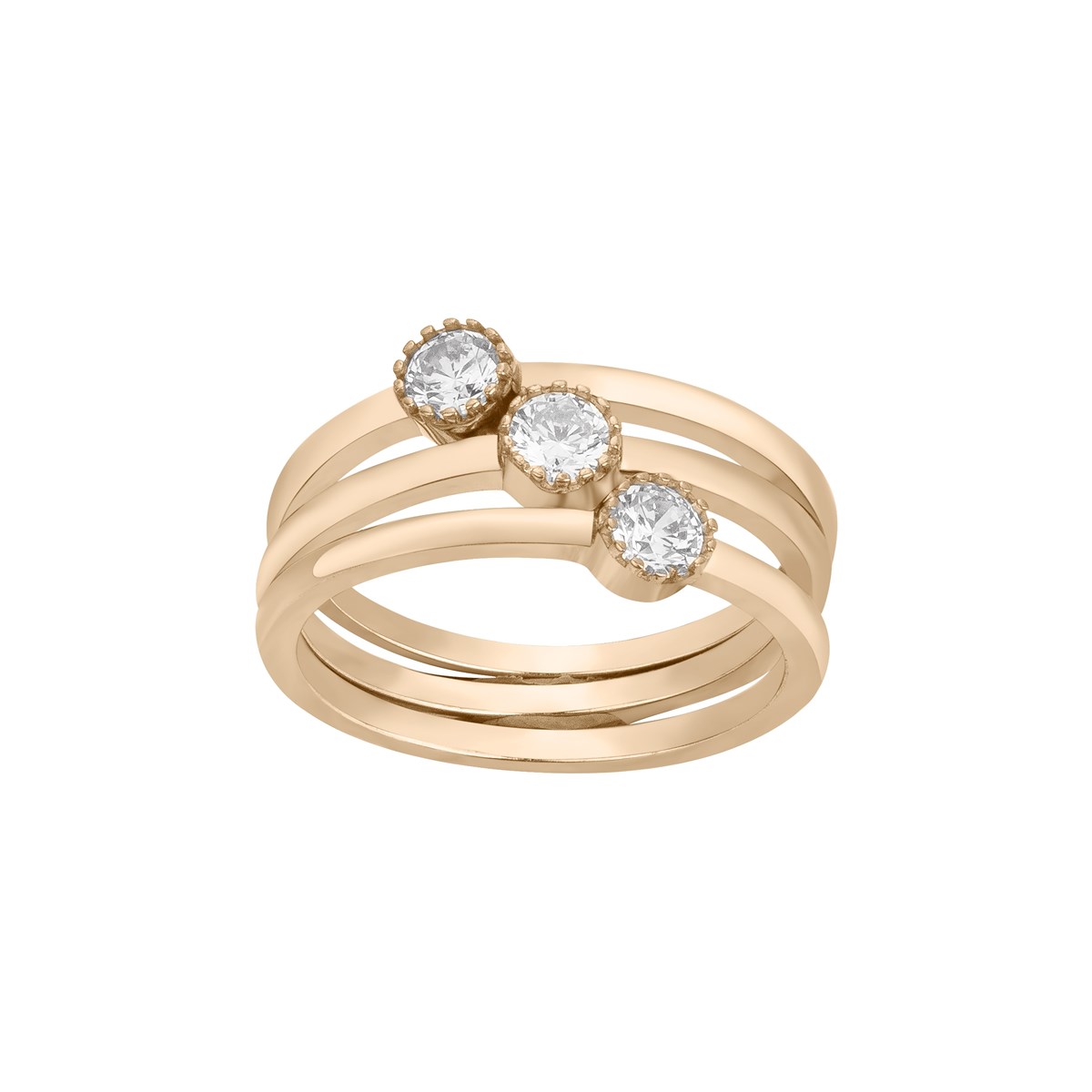 Bague 3 anneaux interchangeables en Plaqué Or avec oxyde de zirconium blanc