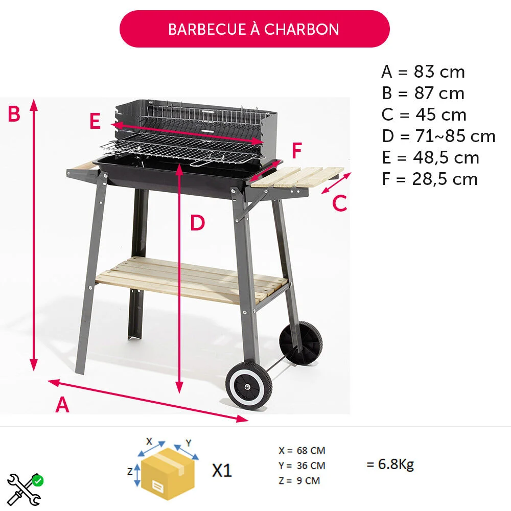 Barbecue à charbon sur chariot 2 tablettes Darwin