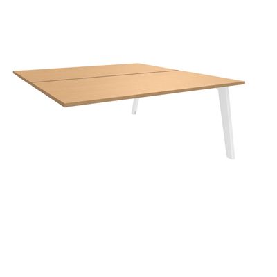 Bureau double STEELY - L120 cm - Double face Suivant - Pieds blanc - plateau imitation Hêtre