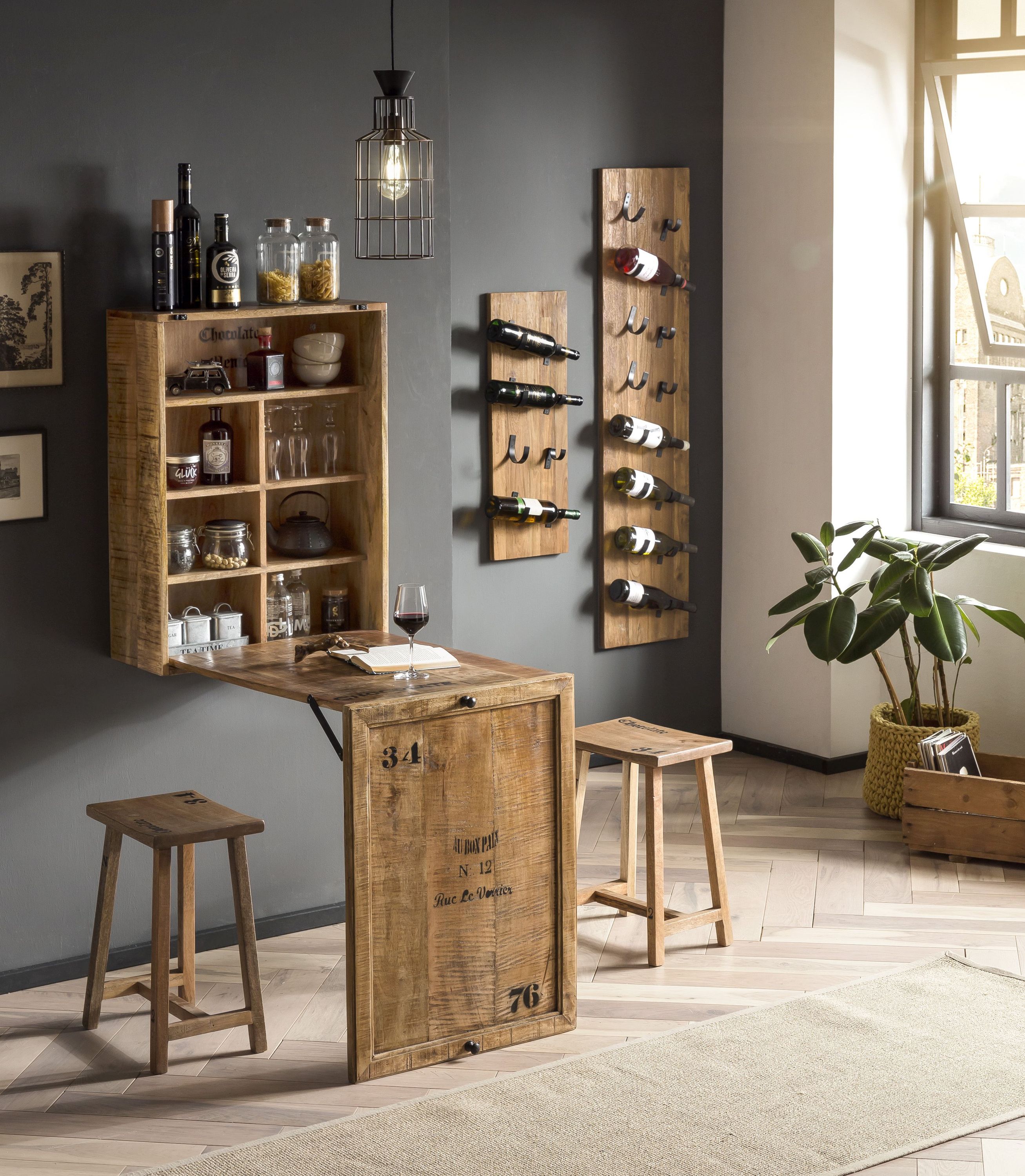 Klapptisch mit 2 Hockern RUSTIC Mangoholz