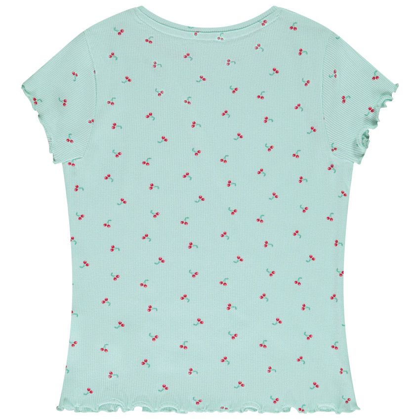 T-shirt manches courtes en rib imprimé fantaisie pour fille - Bleu