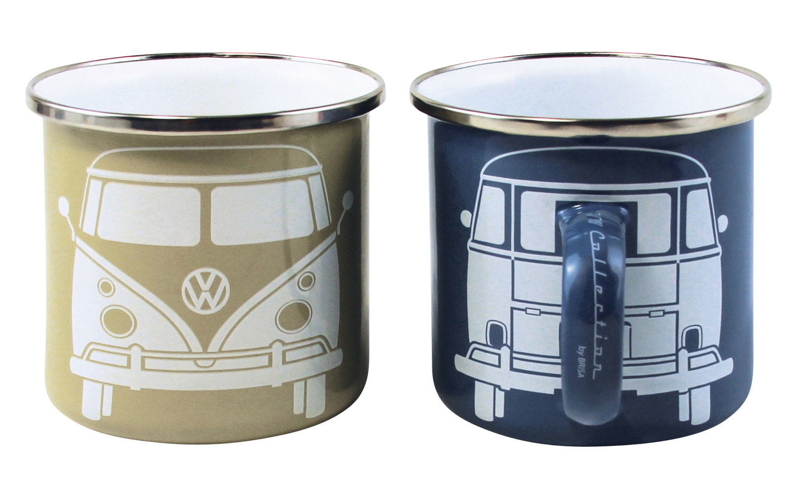 VW Collection T1 Bus Emaille Tassen Set 2 Stück 350 ml Grün / Rosa
