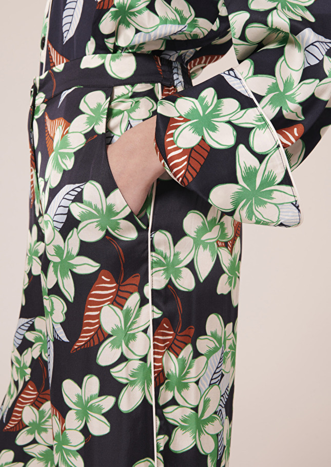 Pantalon Porticciobleu nuit à motif fleurs