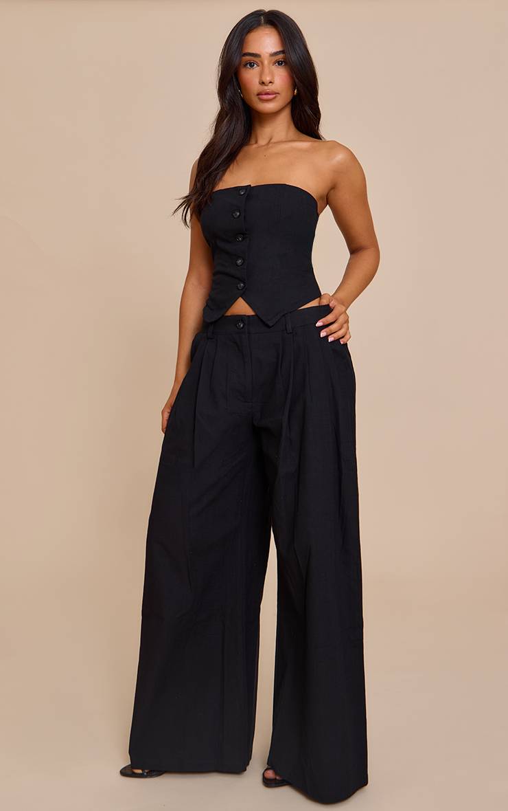 Noir Pantalon Large À Détails Plissés Petite Taille Co-ord