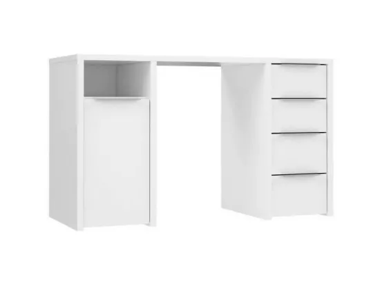 BILBAO Bureau 1 porte 4 tiroirs - Décor papier blanc - L 125 x P 50 x H 75 cm