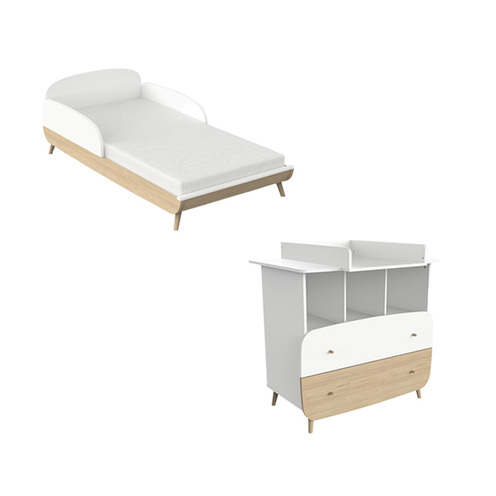 Chambre Duo Lit 70x140 + Commode + plan à langer FIRMIANA Blanc - CBA Meubles