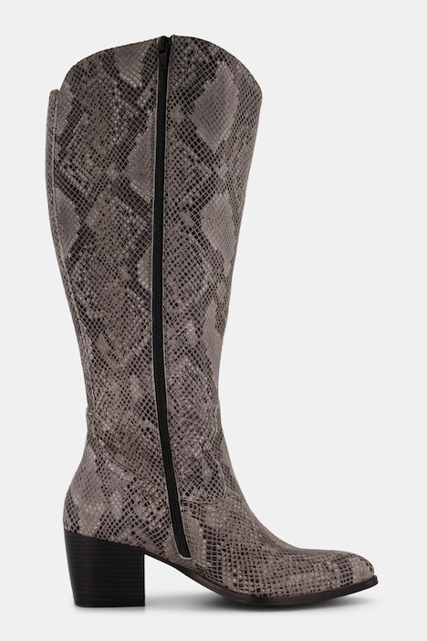 Lederstiefel, XXL-Schaft, Schlangenlederoptik, Weite H