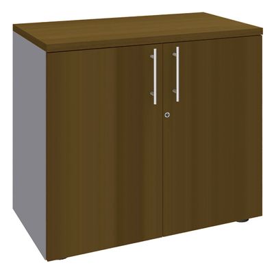Armoire basse IDRA/DUAL - H72 x L80 x P47 - 2 portes - Corps alu - Dessus et portes imitation noyer