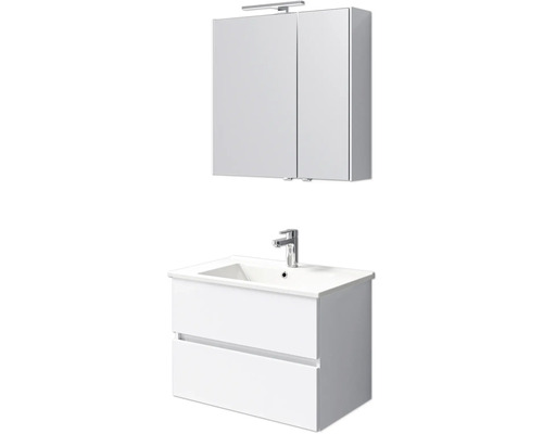 Pelipal Cavallino badkamermeubelset, BxHxD 75 x 200 x 45 cm, hoogglans witte fronten, met witte keramische wastafel, badmeubel en spiegelkast met LED-verlichting