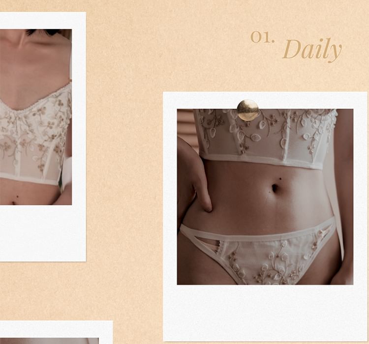 Nabla - Set: Bustier met bloemenborduursel + slipje