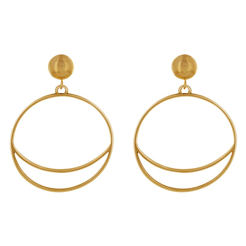 Boucles d'Oreilles Clous Métal Cercle et Croissant de Lune