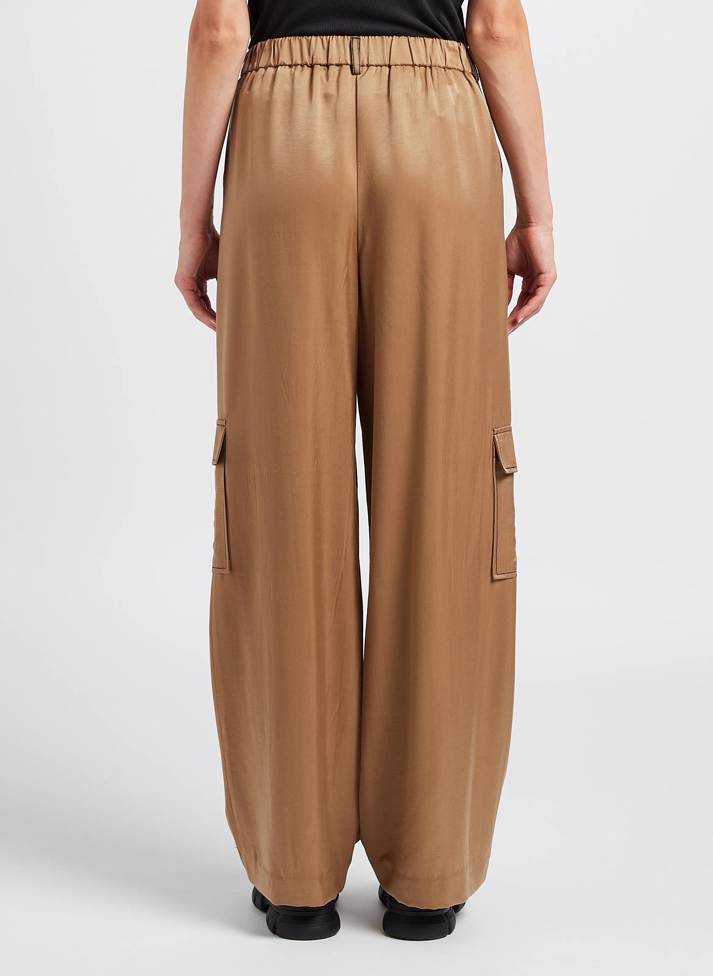 CILIE - Pantalon large satiné| Marron