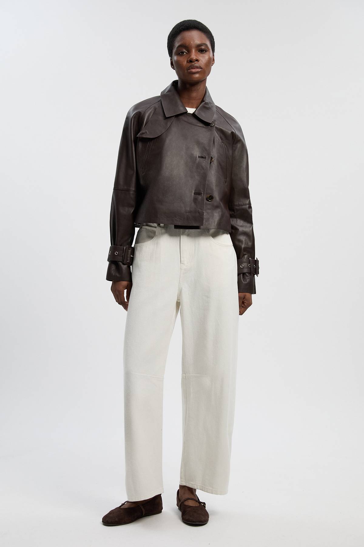 KarenMillen Trench Court En Cuir Col Montant Petite