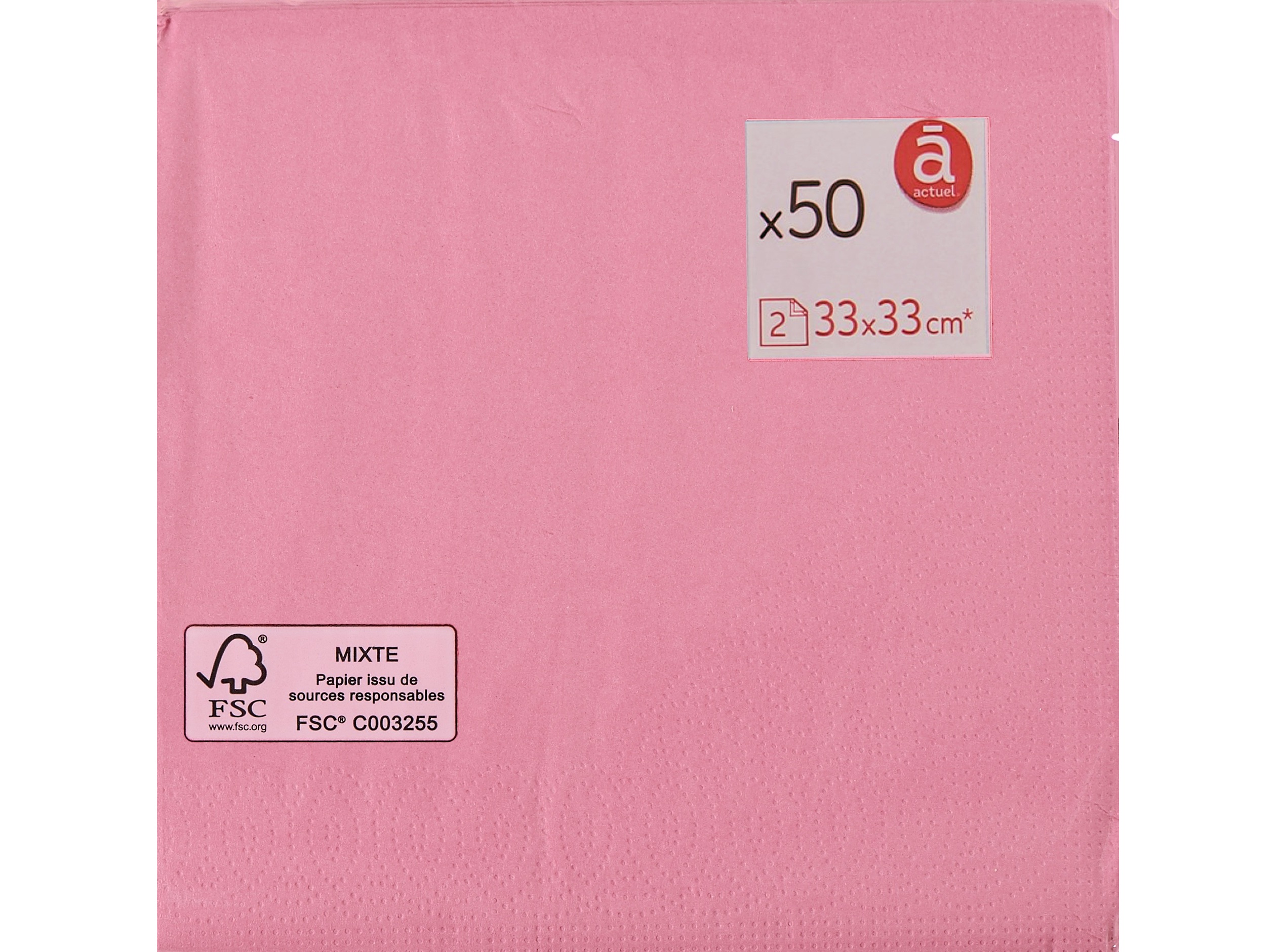 GUARDANAPOS FOLHA DUPLA ACTUEL ROSA 33X33CM 50 UNIDADES