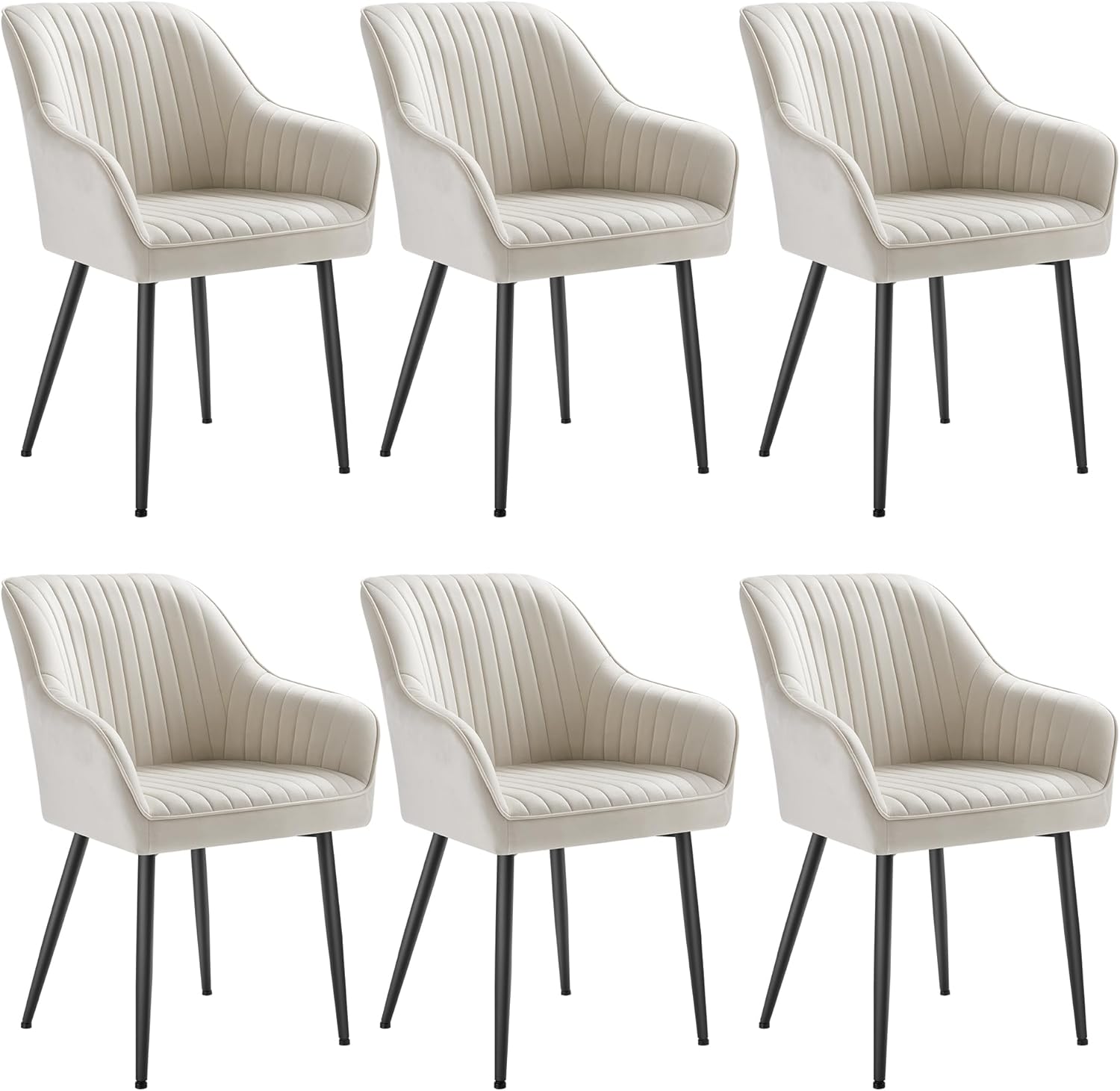 SONGMICS Esszimmerstuhl 6er Set, Küchenstuhl, Sessel, Samt, Polsterstuhl mit Armlehnen, Loungesessel, bis 120 kg belastbar, Metallbeine, für Esszimmer, Küche, cappuccinobeige LDC087W16