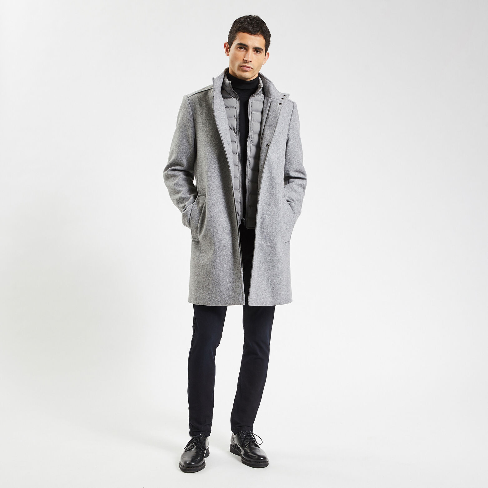 Manteau en laine col montant Gris moyen