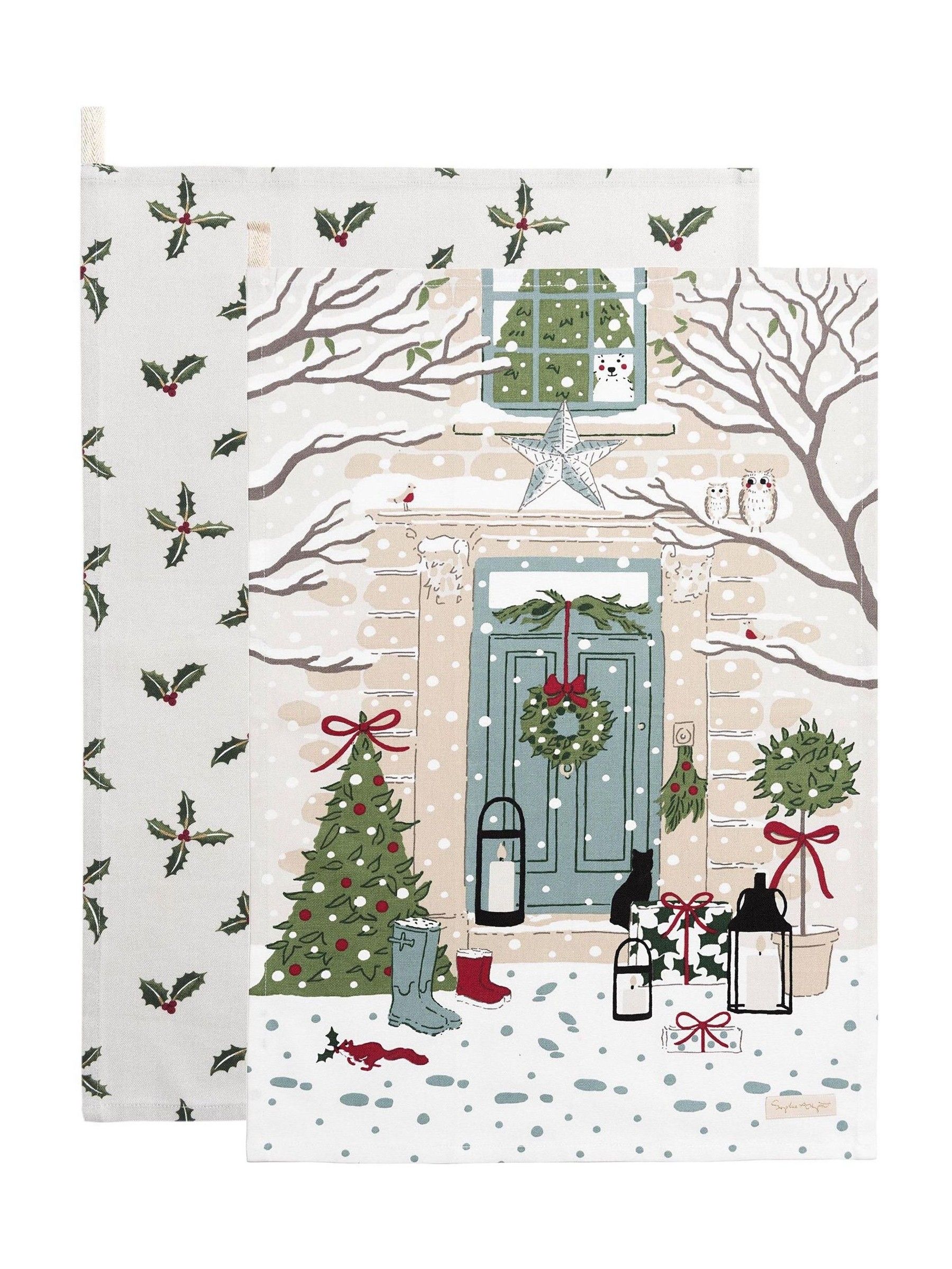 Sophie Allport Set of 2 Holly & Berry Tea Towels