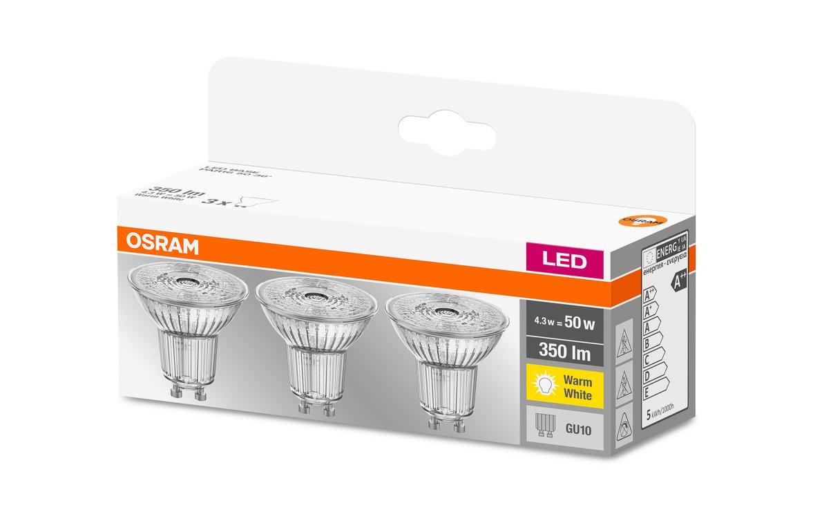 Lampe Base, 36° 4.3W, GU10 Warmweiss​, 3er BoxLED-Leuchtmittel
