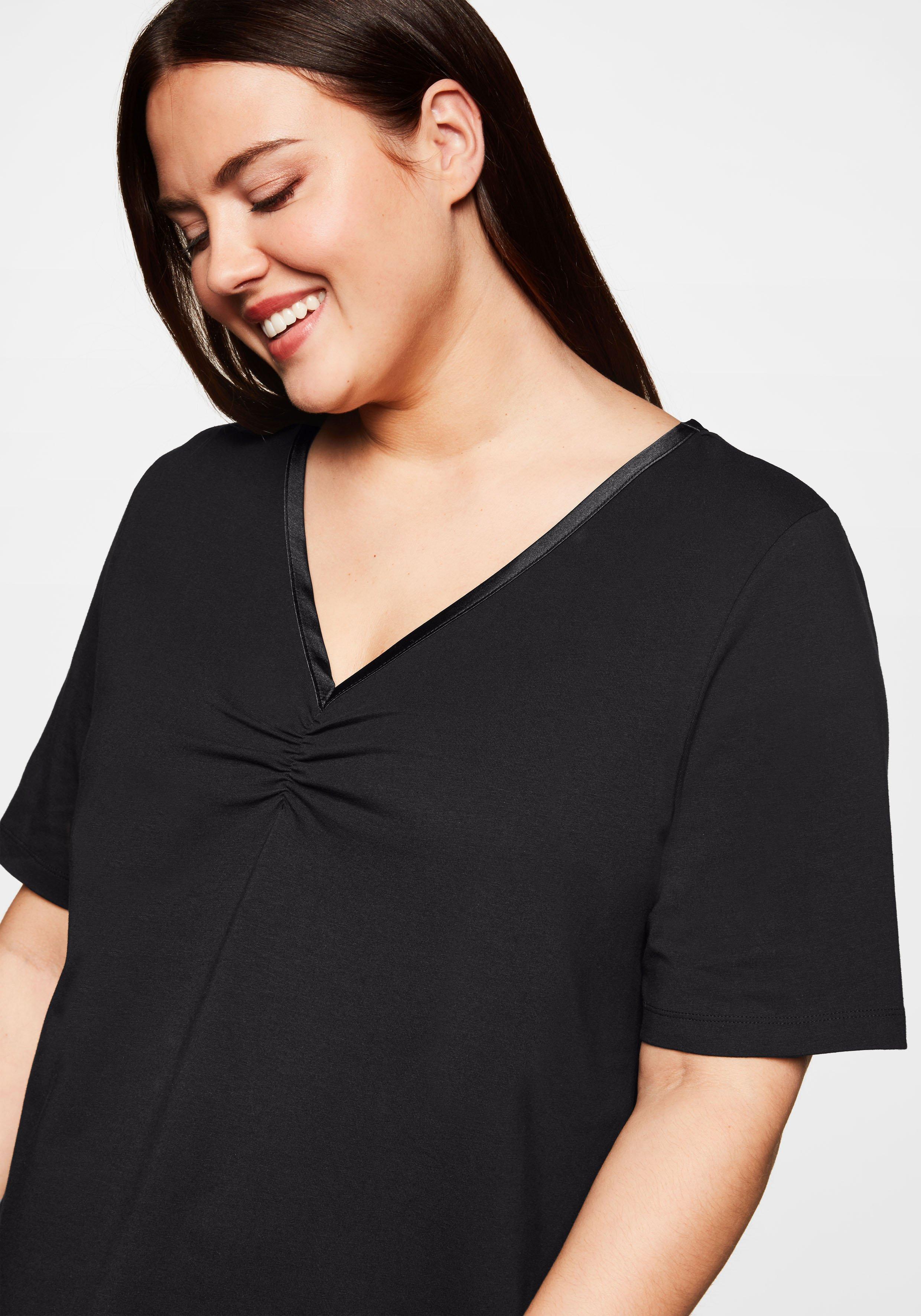 Longshirt in A-Linie mit Raffung am V-Ausschnitt